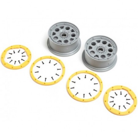 Losi Wheels, Silver, Yellow Beadlock (2): DBXL 2,0
